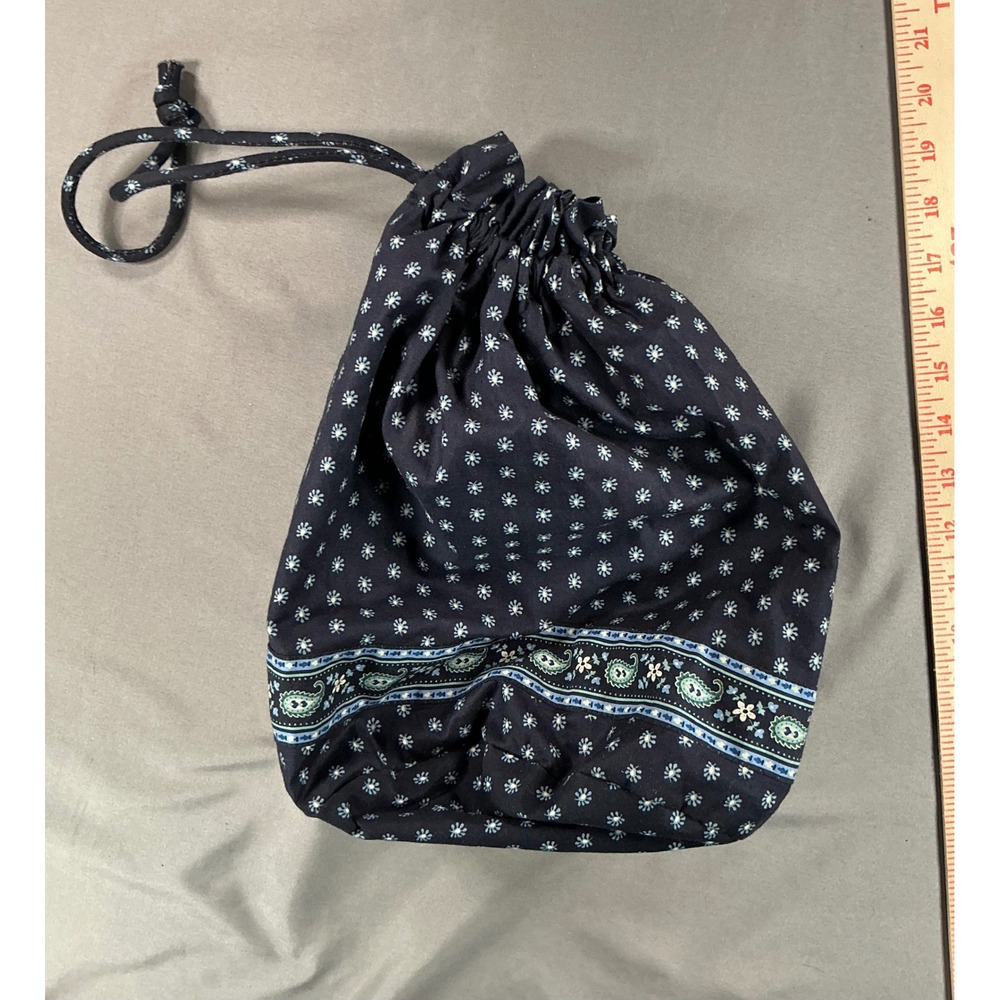 Vera Bradley Navy Blue Floral Paisley Drawstring Pouch Travel Toiletry Bag 12x10